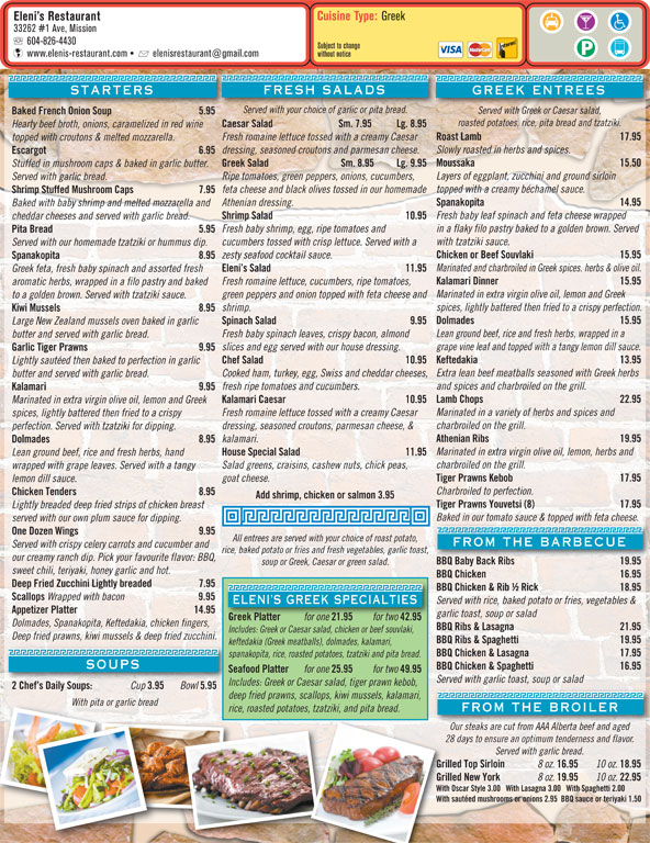 Eleni's Restaurant Menu, Hours & Prices 33258 1st Ave, Mission, BC