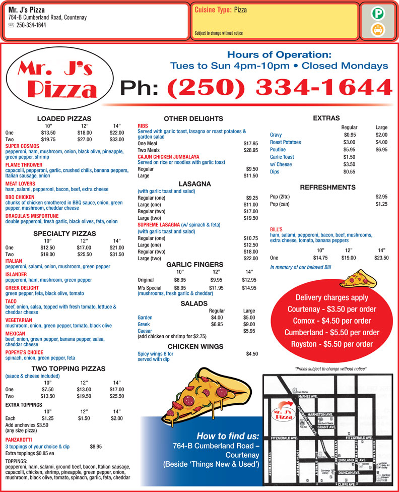 Mr J's Pizza Etc B764 Cumberland Rd, Courtenay, BC